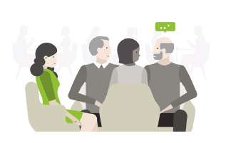 Ilustração de reunião com várias pessoas conversando