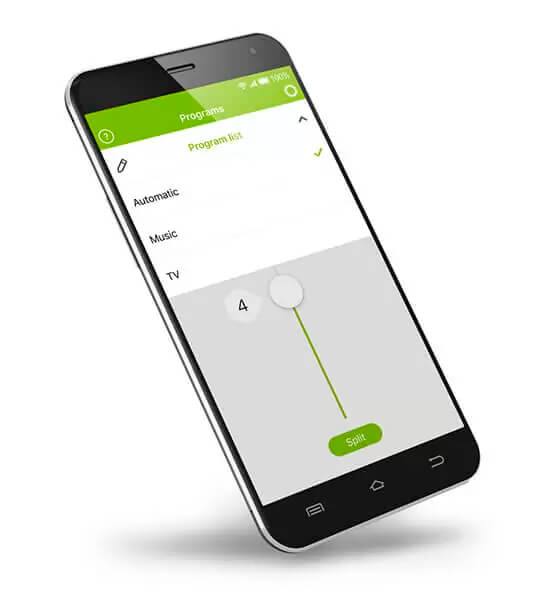 Celular com o Phonak RemoteControl App aberto